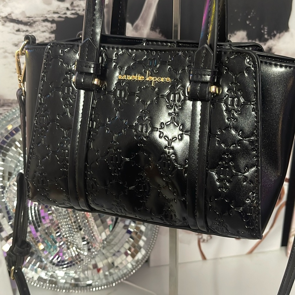 Nanette Lepore stylish Handbags,Black w/ Gold tone brand & circle crossbod strap
